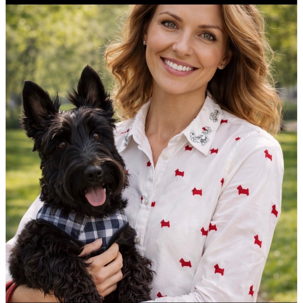 🐶✨ Scottie Dog Blouse with Jeweled Collar ✨🐶 Size 10